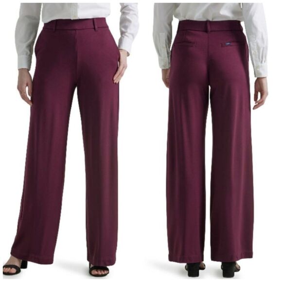 Lee Wide Leg Knit Dress Pant Womens 6 Maroon Red High Rise Pocket Pull On - Picture 1 of 12